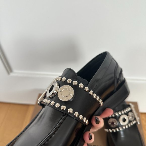 Burberry Marita Loafers Black Buffed Leather Silver Buckle Strap Sz 39 NWB main image 11